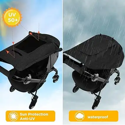Pare soleil universel WD&CD pour poussette, protection uv 50+ noir avec sac de rangement